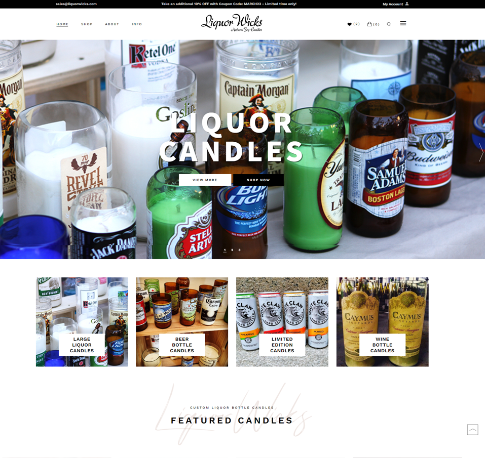 LiquorWicks - Liquor Bottle Candles Website by Astounding Designs